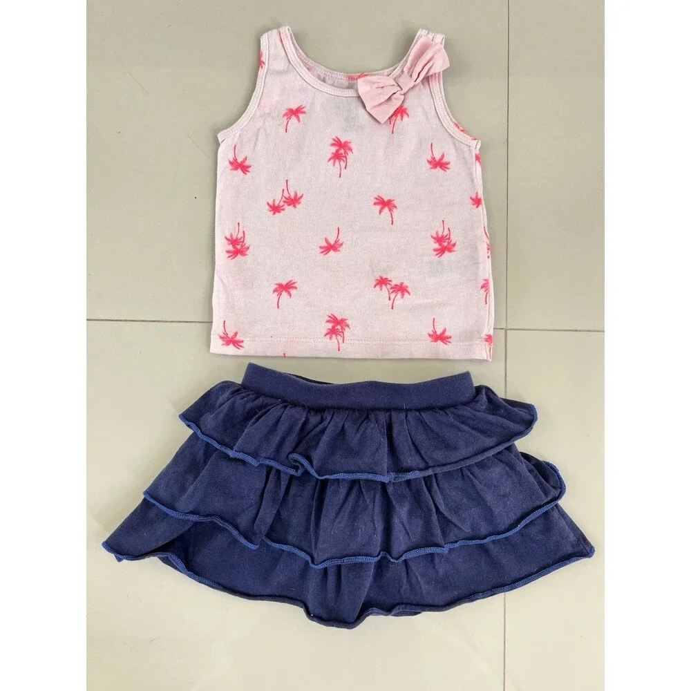 oshkosh b'gosh Baby Girls 2 piece Outfit Set Ruffle Skort Skirt Tank Top 6m 3-6m
